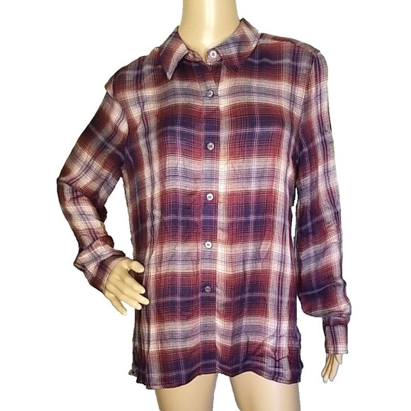 Liverpool Shirt Blouse Womens Medium Purple Plaid Button Up Long Sleeves      T3 - Picture 6 of 11